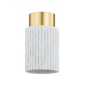 Corissa 1-Light Flush Mount Ceiling Light in Aged Brass with Ceramic Whitewash Bisque