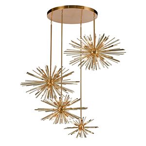 Palisades Ave. 34-Light Chandelier in Antique Brass With Champagne Glass