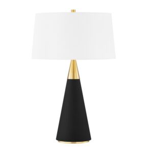 Jen 1-Light Table Lamp in Aged Brass with Black Linen