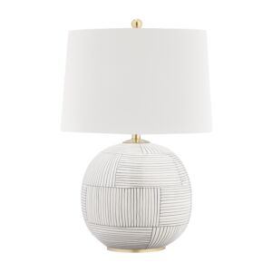 Laurel 1-Light Table Lamp in Aged Brass with Stripe Combo