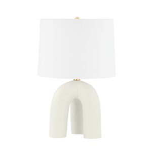 Mills Pond 1-Light Table Lamp in Aged Brass with Satin Ivory