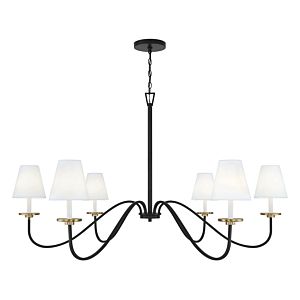 Meridian 6 Light Chandelier in Black with Natural Brass Accents