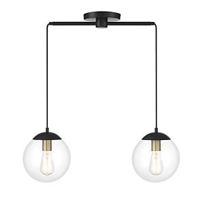 2-Light Linear Chandelier in Matte Black with Natural Brass