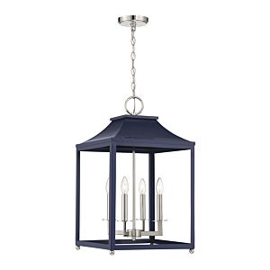 Meridian 4 Light Pendant in Navy Blue with Polished Nickel