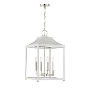 Meridian 4 Light Pendant in White with Polished Nickel