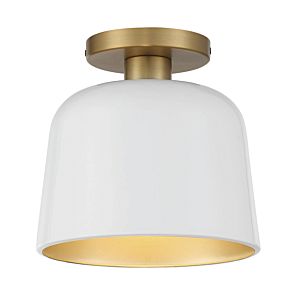 Meridian 1 Light Ceiling Light in White with Natural Brass