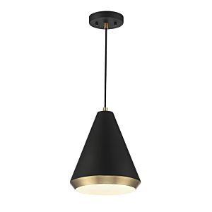 Meridian 1 Light Pendant in Matte Black with Natural Brass