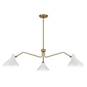 Meridian 3 Light Pendant in White with Natural Brass