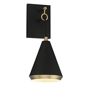 Meridian 1 Light Wall Sconce in Matte Black with Natural Brass