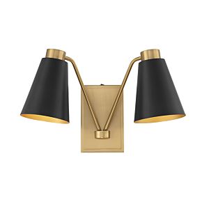 Meridian 2 Light Wall Sconce in Matte Black with Natural Brass