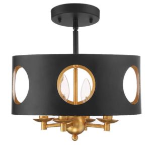 Crystorama Odelle 4 Light 14 Inch Ceiling Light in Matte Black And Antique Gold