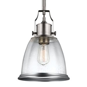 Generation Lighting Hobson 9.5" Pendant in Satin Nickel Finish w/ Clear Seeded Glass
