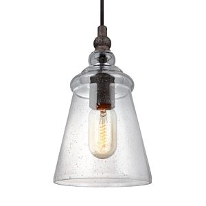 Feiss Loras 5.75 Inch Clear Seeded Mini Pendant in Dark Weathered Iron