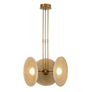 Harbour LED Pendant in Vintage Brass with Woven Rattan