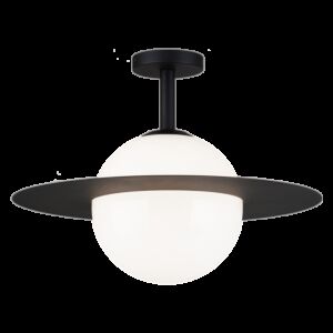 Matteo Saturn 1 Light Ceiling Light In Black With Opal Glass