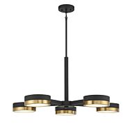 Savoy House Ashor 5 Light LED Chandelier in Matte Black with Warm Brass Accents