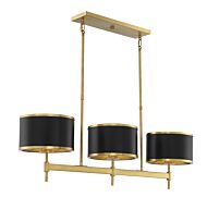 Savoy House Delphi 3 Light Linear Chandelier in Matte Black with Warm Brass Accents