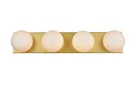 Jaylin 4-Light Bathroom Vanity Light Sconce in Brass and frosted white