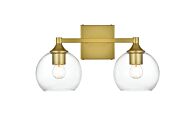 Foster 2-Light Bathroom Vanity Light Sconce in Brass and Clear