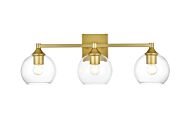 Foster 3-Light Bathroom Vanity Light Sconce in Brass and Clear