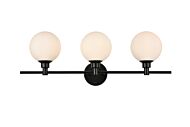 Cordelia 3-Light Bathroom Vanity Light Sconce in Black and frosted white