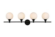 Cordelia 4-Light Bathroom Vanity Light Sconce in Black and frosted white
