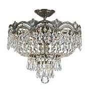 Crystorama Majestic 3 Light 14 Inch Ceiling Light in Historic Brass with Clear Swarovski Strass Crystals