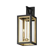 Neoclass 2-Light Outdoor Wall Sconce in Black with Gold