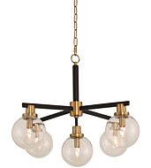 Kalco Cameo 5 Light Pendant Light in Matte Black Finish with Brushed Pearlized Brass