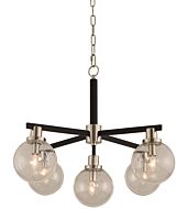 Kalco Cameo 5 Light Pendant Light in Matte Black Finish With Nickel Accents