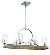 Minka Lavery Country Estates 6 Light 39 Inch Kitchen Island Light in Sun Faded Wood with Brushed Nickel