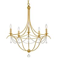 Crystorama Metro 5 Light 32 Inch Transitional Chandelier in Antique Gold with Clear Glass Beads Crystals