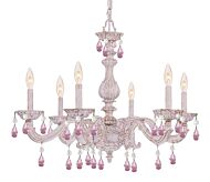 Crystorama Paris Market 6 Light 21 Inch Transitional Chandelier in Antique White with Rose Colored Hand Cut Crystals