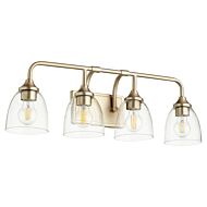Quorum Enclave 4 Light 9 Inch Bathroom Vanity Light in Aged Brass with