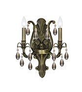 Crystorama Dawson 2 Light 16 Inch Wall Sconce in Antique Brass with Golden Teak Hand Cut Crystals