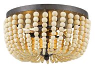 Crystorama Rylee 3 Light 13 Inch Ceiling Light in Forged Bronze with Wood Crystals