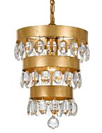 Crystorama Perla 14 Inch Mini Chandelier in Antique Gold with Clear Elliptical Faceted Crystals