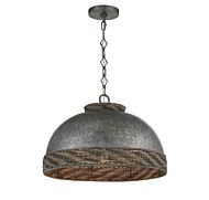 Savoy House Tripoli 3 Light Pendant in Mottled Zinc with Gray Rattan