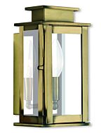 Princeton 1-Light Outdoor Wall Lantern in Antique Brass w with Polished Chrome Stainless Steel