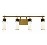Savoy House Abel 4 Light LED Bathroom Vanity Light in Matte Black with Warm Brass Accents