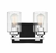 Savoy House Redmond 2 Light Bathroom Vanity Light in Matte Black with Polished Chrome Accents