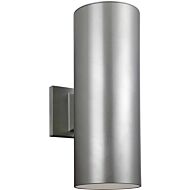 Sea Gull Cylinders 2 Light 14 Inch Outdoor Wall Light in Painted Brushed Nickel