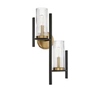 Savoy House Midland 2 Light Wall Sconce in Matte Black with Warm Brass Accents