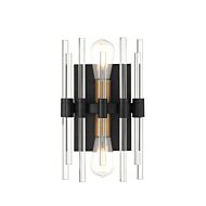 Santiago 2-Light Wall Sconce in Matte Black with Warm Brass Accents