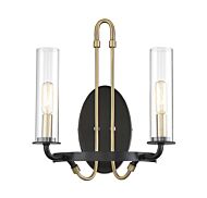 Savoy House Kearney 2 Light Wall Sconce in Vintage Black with Warm Brass