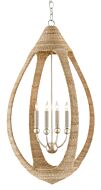 Menorca 4-Light Chandelier in Natural Abaca Rope with Contemporary Silver Leaf with Smokewood