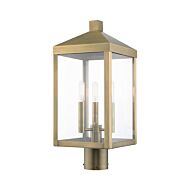 Nyack 3-Light Outdoor Post Top Lantern in Antique Brass