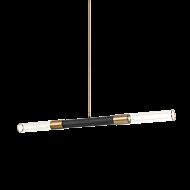 Matteo Tubo 2 Light Pendant Light In Matte Black With Aged Gold Brass