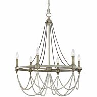 Beverly 6 Light Chandelier in French Washed Oak And Distressed White Wood by Sean Lavin