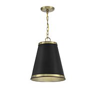 Meridian 1 Light Pendant in Matte Black with Natural Brass